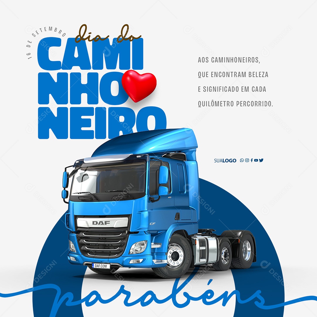 Dia do Caminhoneiro 16 de Setembro aos que Encontram Beleza e Significado em cada Quilometro Percorrido Social Media PSD Editável