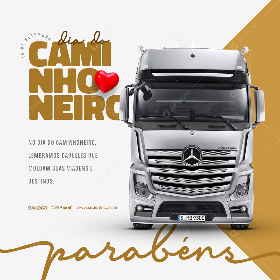 Feed Dia do Caminhoneiro 16 de Setembro Parabéns Social Media PSD Editável