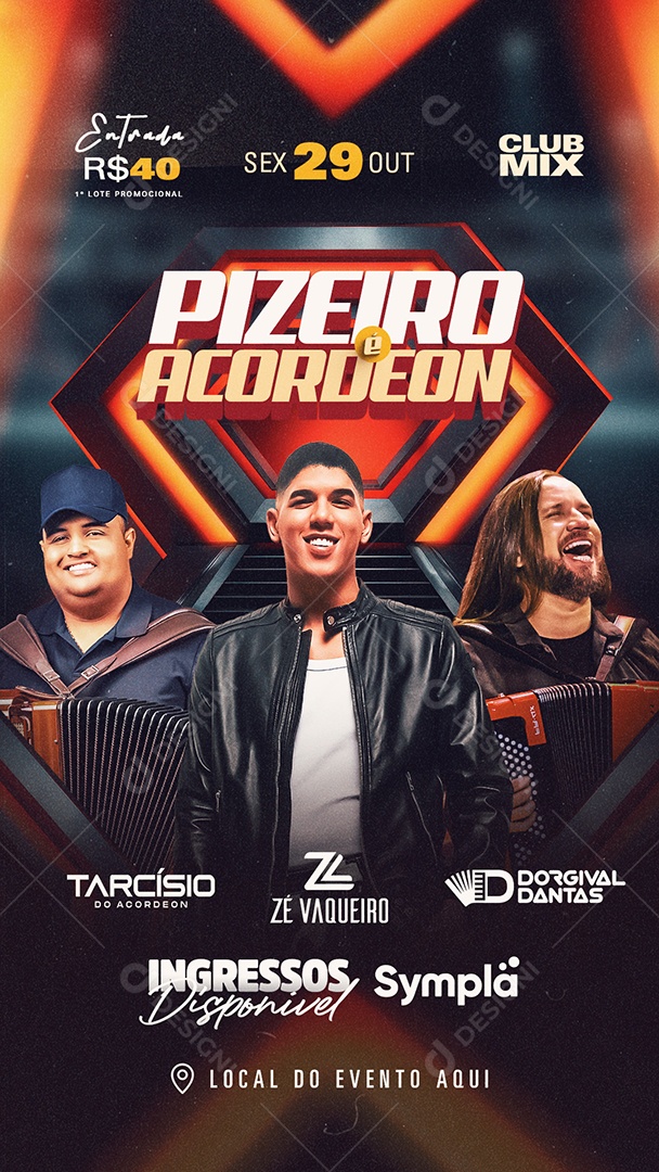 Story Flyer Pizeiro é Acordeon Tarcísio Do Acordeon Zé Vaqueiro Dorgival Dantas Social Media PSD Editável