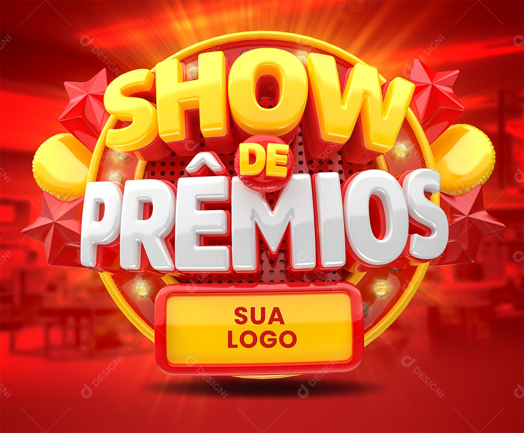 Show de Prêmios Selo 3D Amarelo Branco e Vermelho para Composição PSD