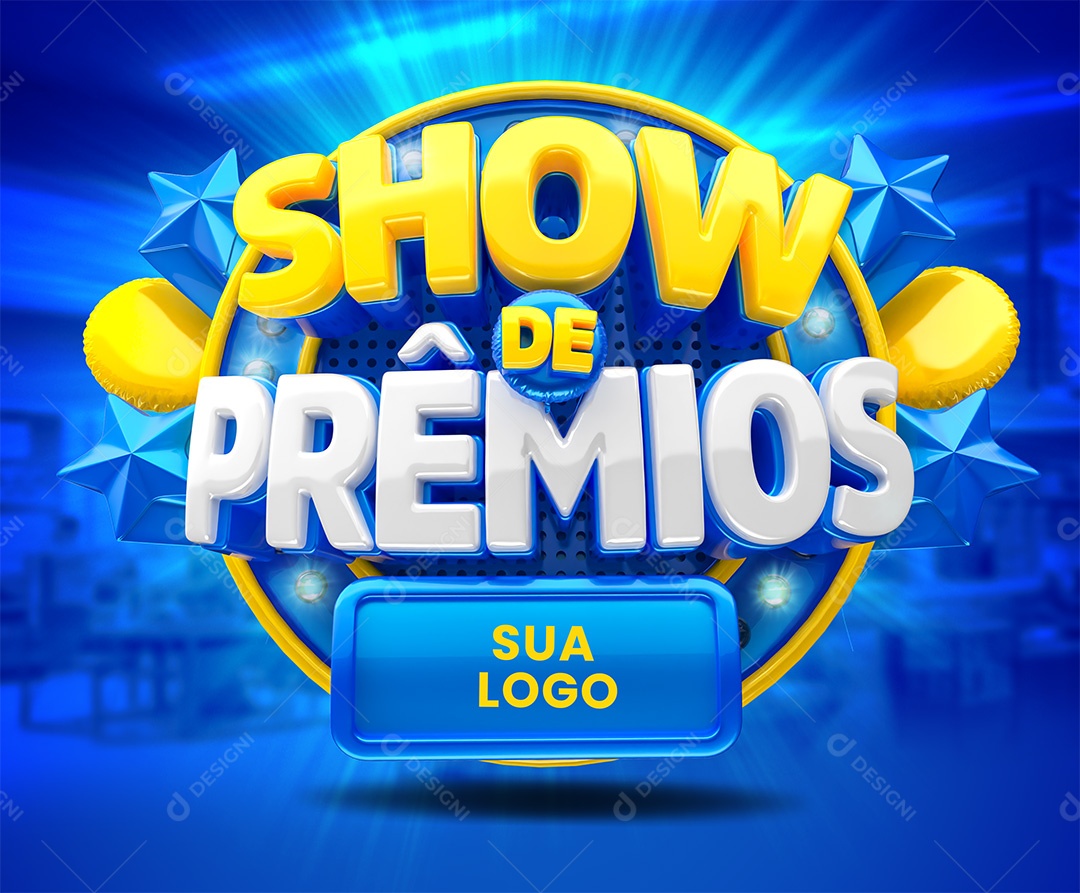 Show de Prêmios Selo 3D Amarelo Branco e Azul para Composição PSD
