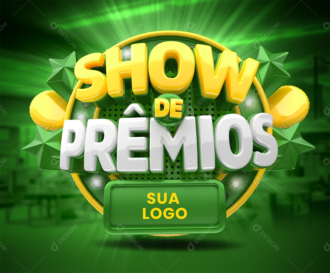 Show de Prêmios Selo 3D Amarelo e Verde para Composição PSD