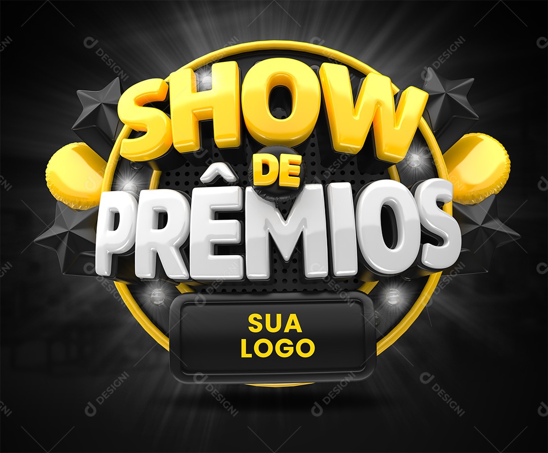 Show de Prêmios Selo 3D Amarelo e Preto para Composição PSD