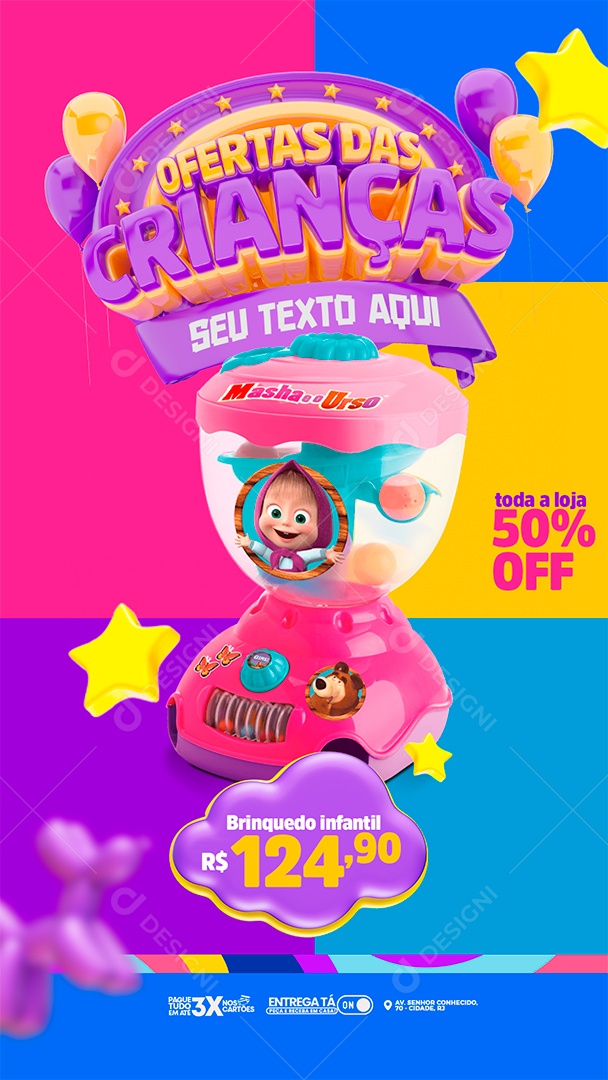 Story Encarte Ofertas Das Crianças Brinquedo Infantil Toda a Loja 50% Off Social Media PSD Editável