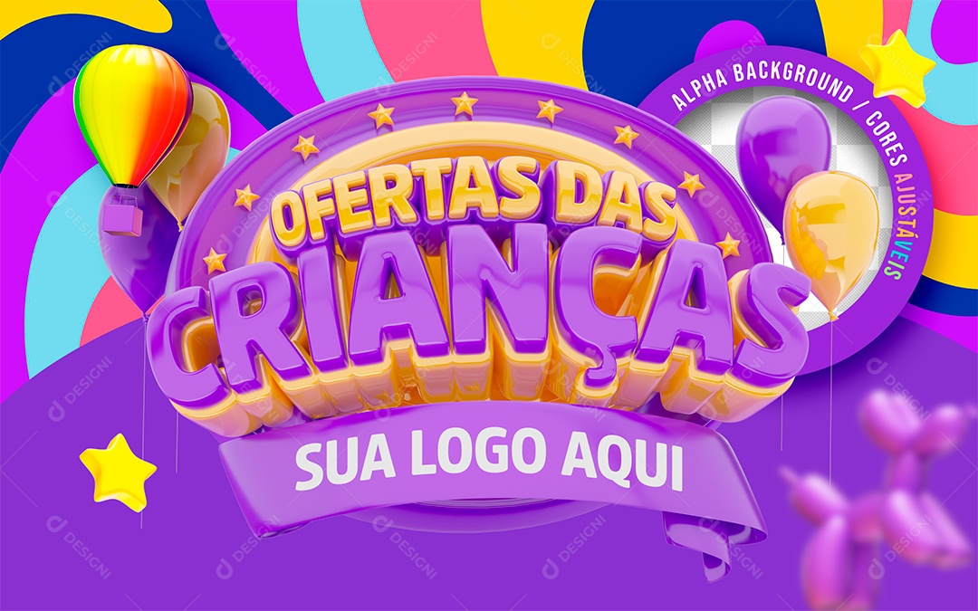 Ofertas Das Crianças Selo 3D Dourado e Roxo para Composição PSD