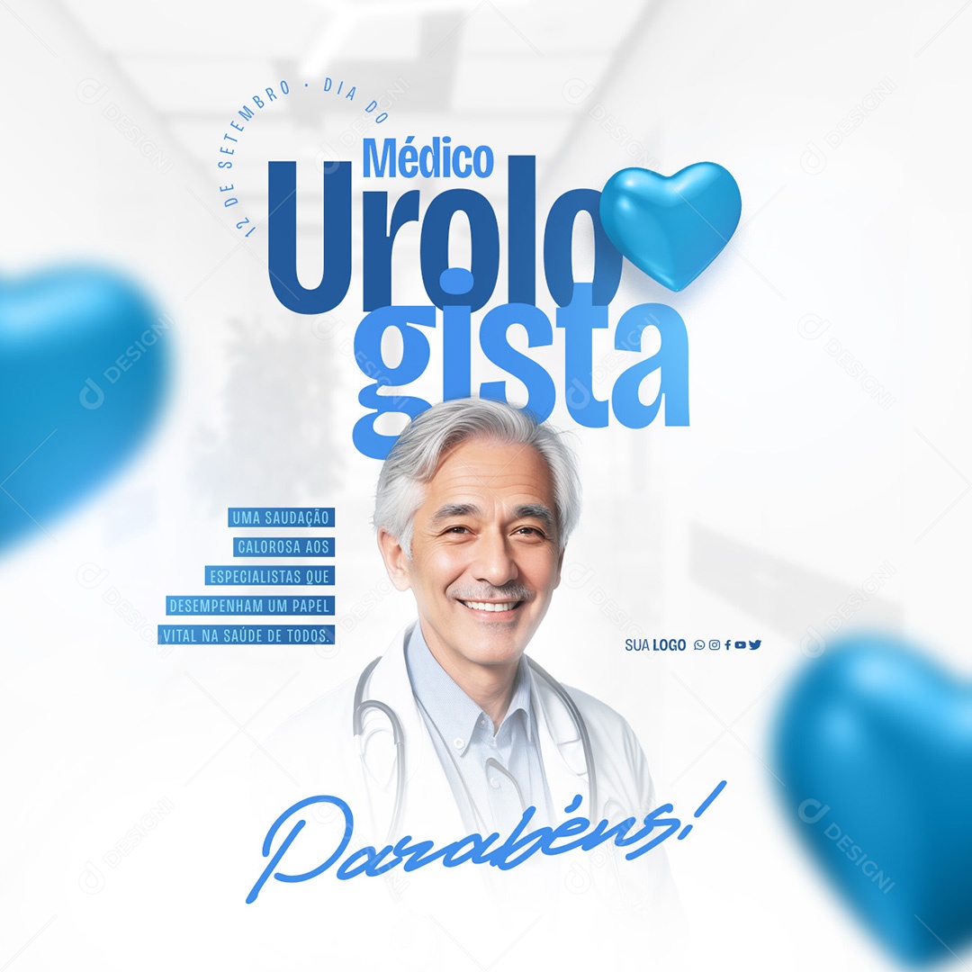 Dia do Médico Urologista 12 de Setembro Parabéns Social Media PSD Editável
