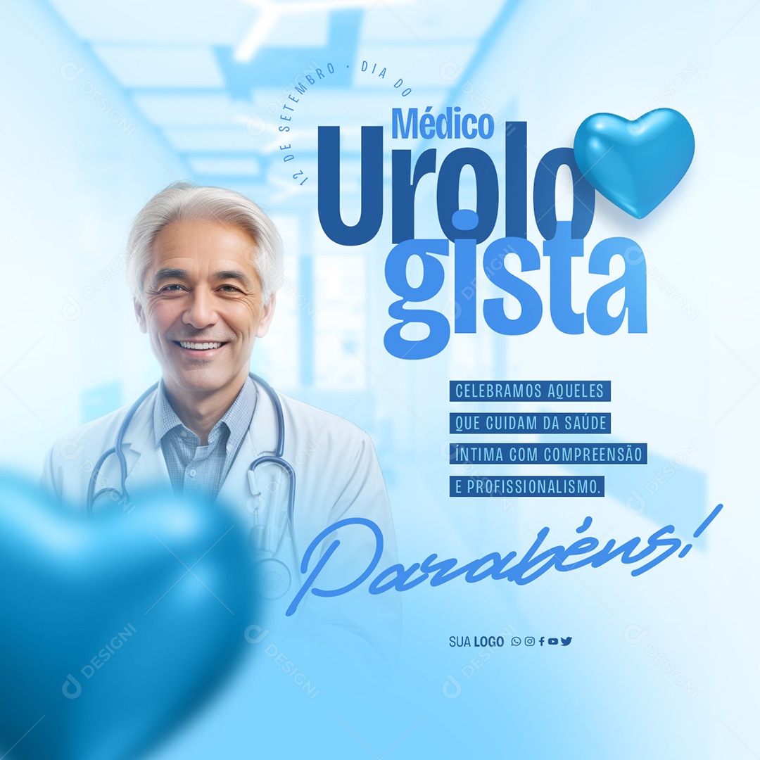 Dia do Médico Urologista 12 de Setembro Celebramos Aqueles que Cuidam da Saúde Ítima com Compreensão e Profissionalismo Social Media PSD Editável