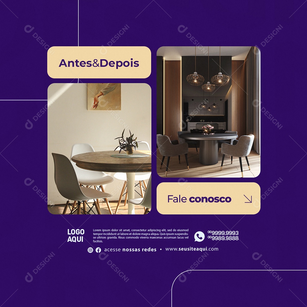 Design Arquitetura Antes & Depois Fale Conosco Social Media PSD Editável