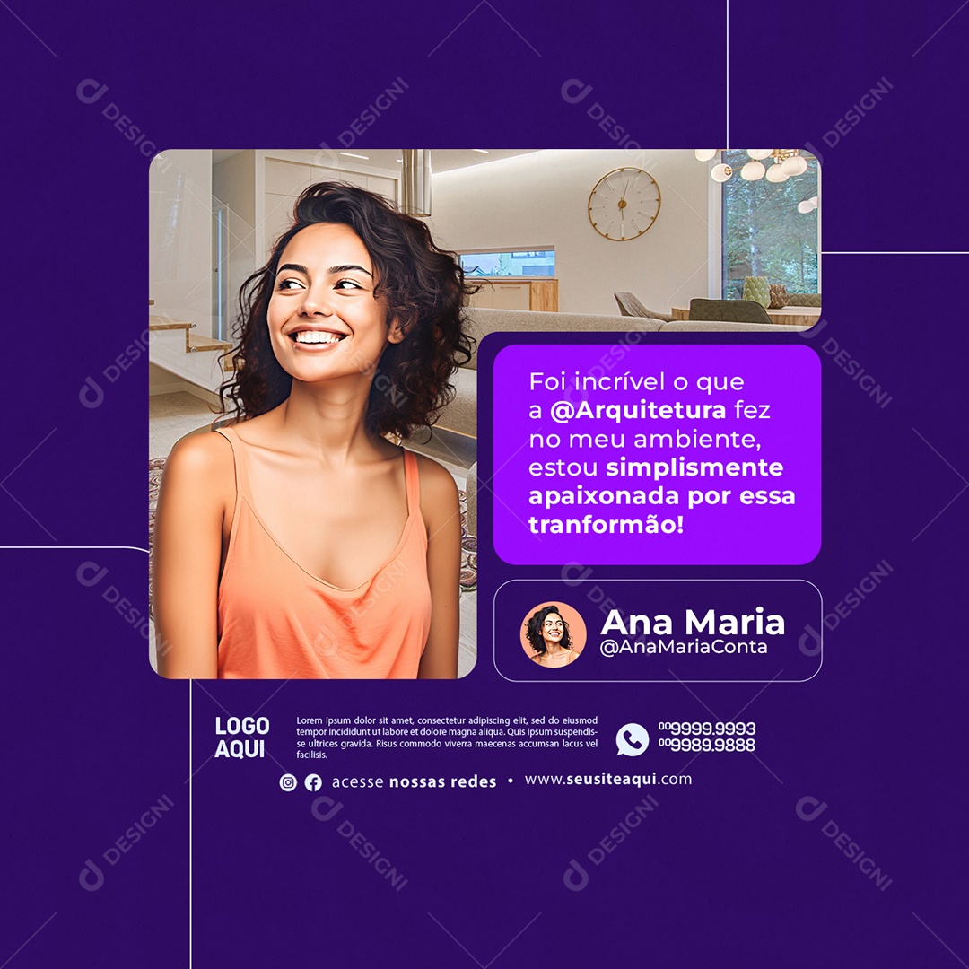 Design Arquitetura Feedback Foi Incrível o que a Ana Maria Fez no Meu Ambiente Social Media PSD Editável