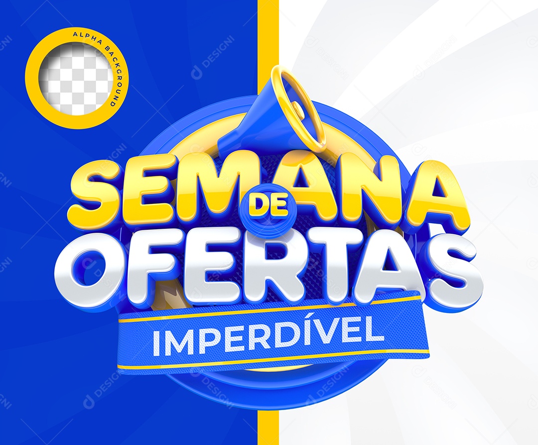 Selo 3D Semana De Ofertas Imperdível Dourado Branco e Azul para Composição PSD