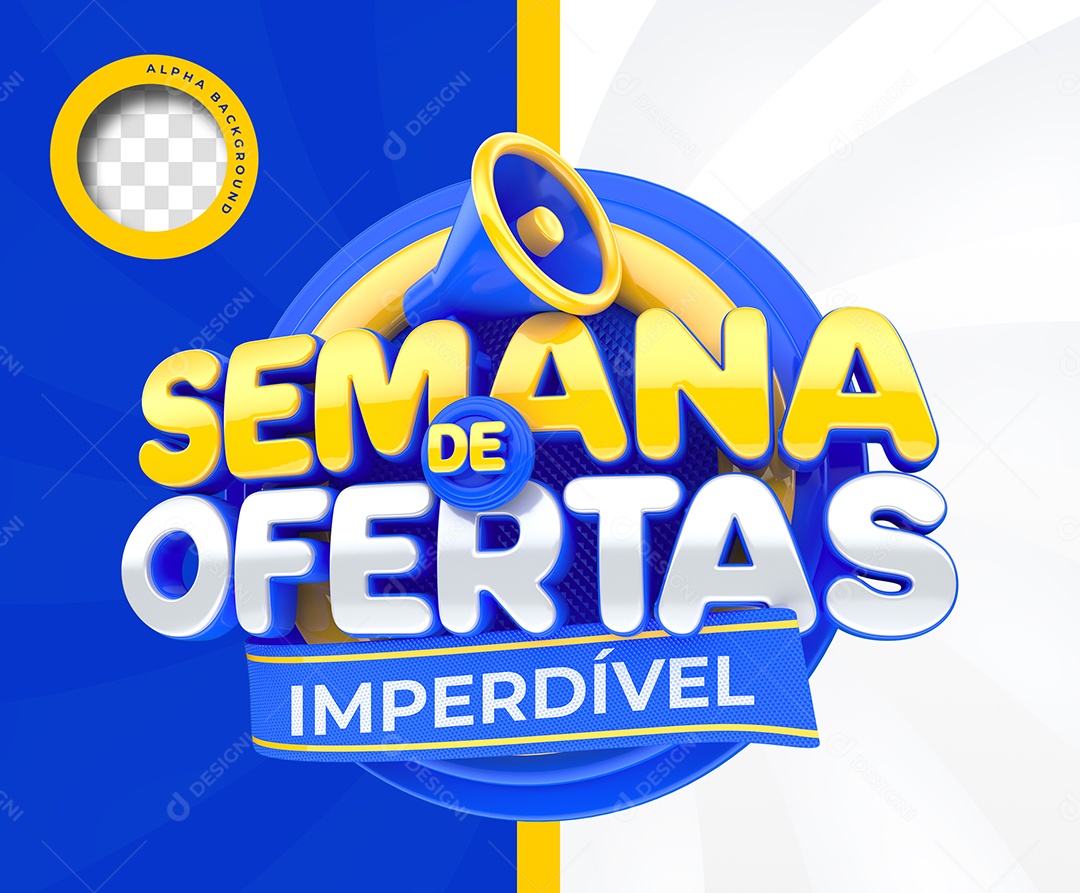 Selo 3D Semana De Ofertas Imperdível Dourado Branco e Azul para Composição PSD