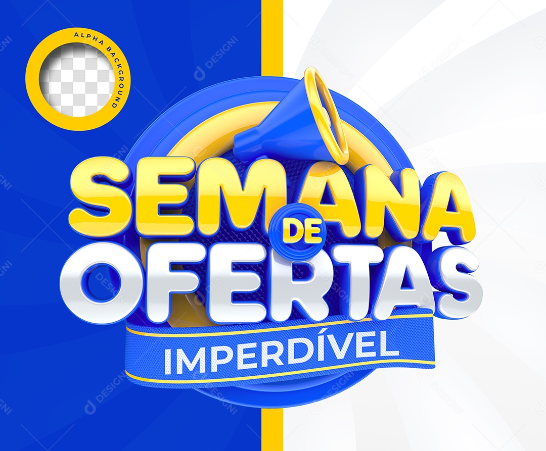 Semana De Ofertas Imperdível Selo 3D Dourado Branco e Azul para Composição PSD