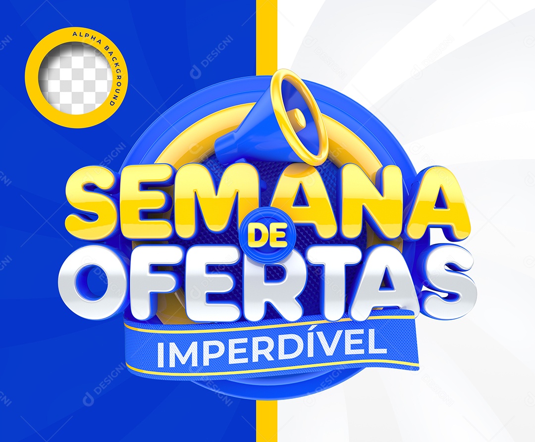 Semana De Ofertas Imperdível Selo 3D Dourado Branco e Azul para Composição PSD