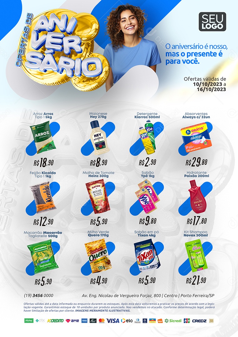 Tabloide Ofertas De Aniversário Supermercado Produtos Social Media PSD Editável
