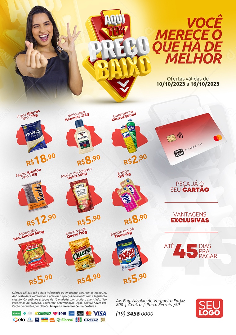 Tabloide Supermercado Aqui Tem Preço Baixo Produtos Social Media PSD Editável