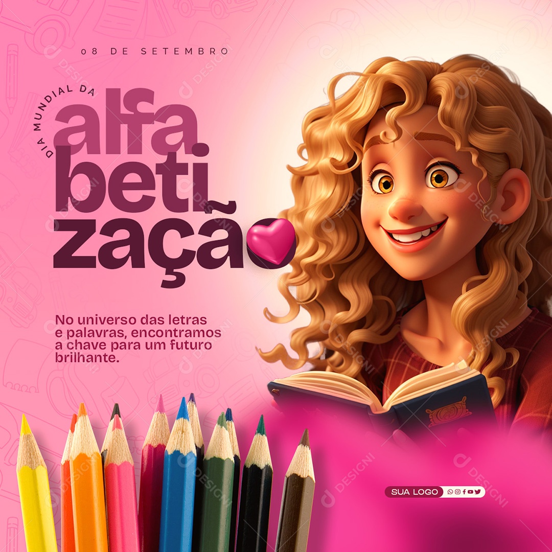 Dia da Alfabetização 08 de Setembro Universo das Letras e Palavras Social Media PSD Editável