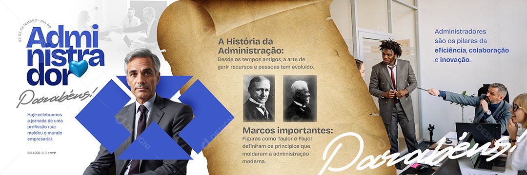 Carrossel 09 de Setembro Dia do Administrador são os Pilares da Eficiência Colaboração e Inovação Social Media PSD Editável