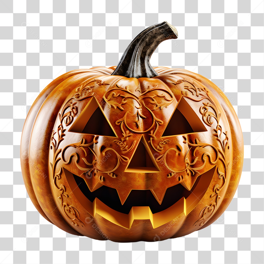 Cabeça de Abóbora Halloween Elemento 3D para Composição PNG Transparente