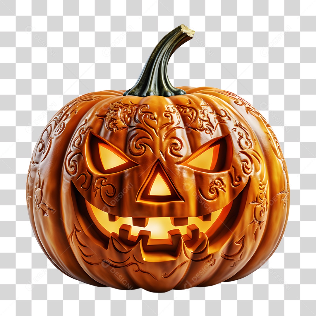 Cabeça de Abóbora Halloween Elemento 3D para Composição PNG Transparente