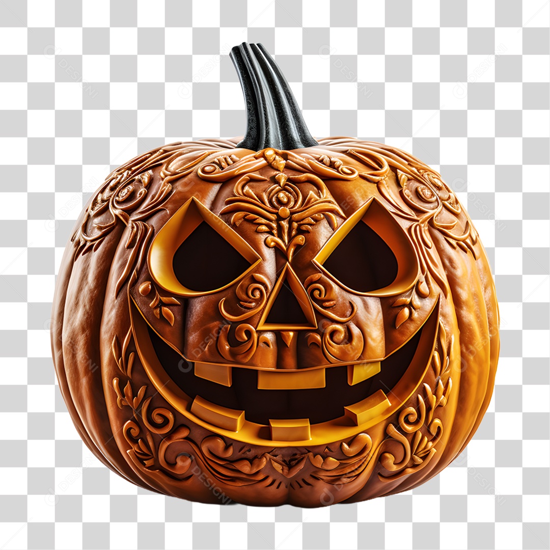 Cabeça de Abóbora Halloween Elemento 3D para Composição PNG Transparente