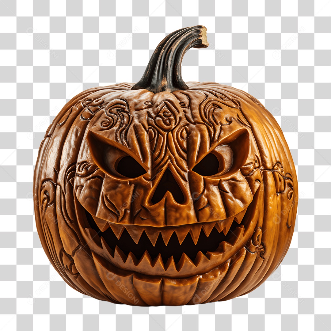 Cabeça de Abóbora Halloween Elemento 3D para Composição PNG Transparente