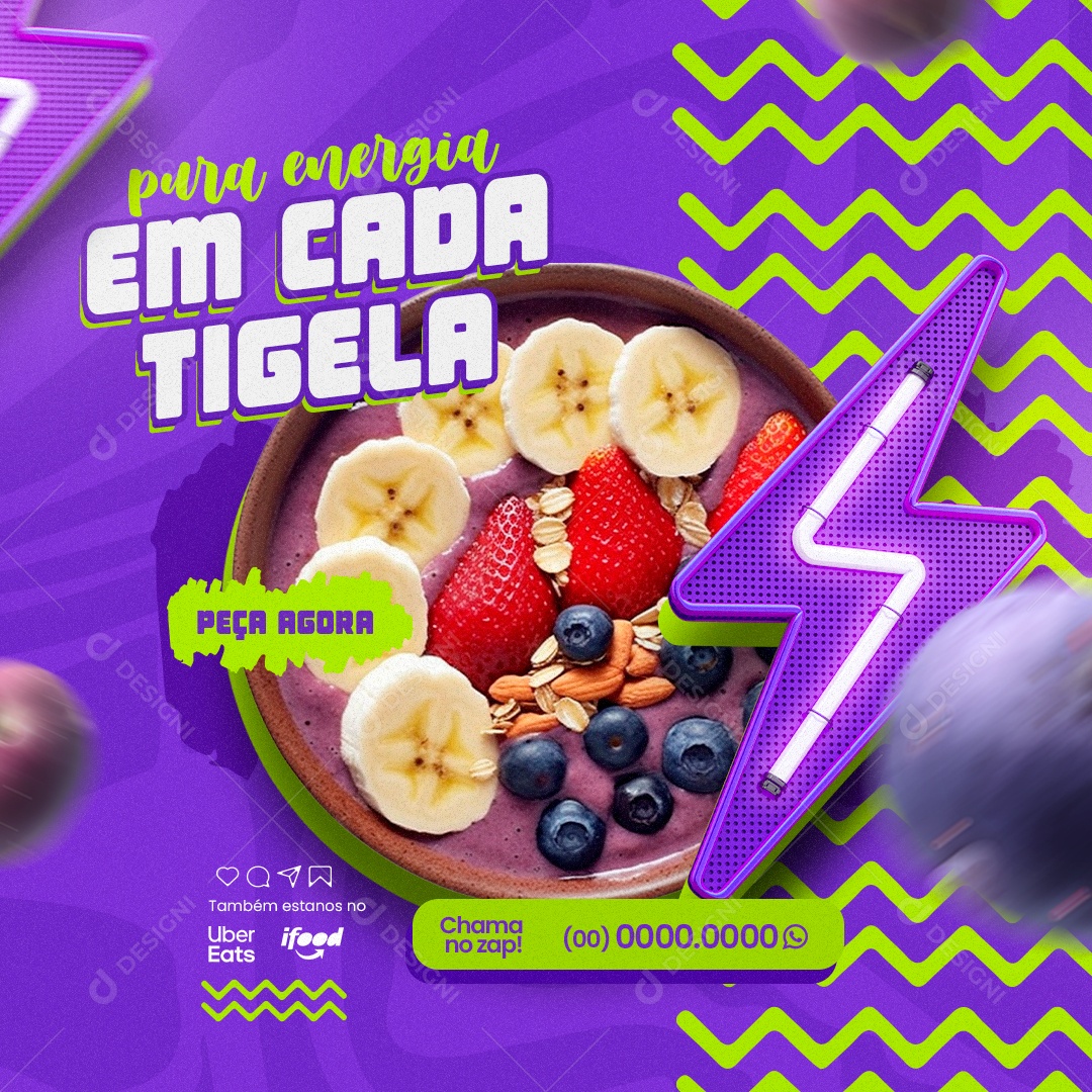 Açaiteria pura Energia Em Cada Tigela Social Media PSD Editável