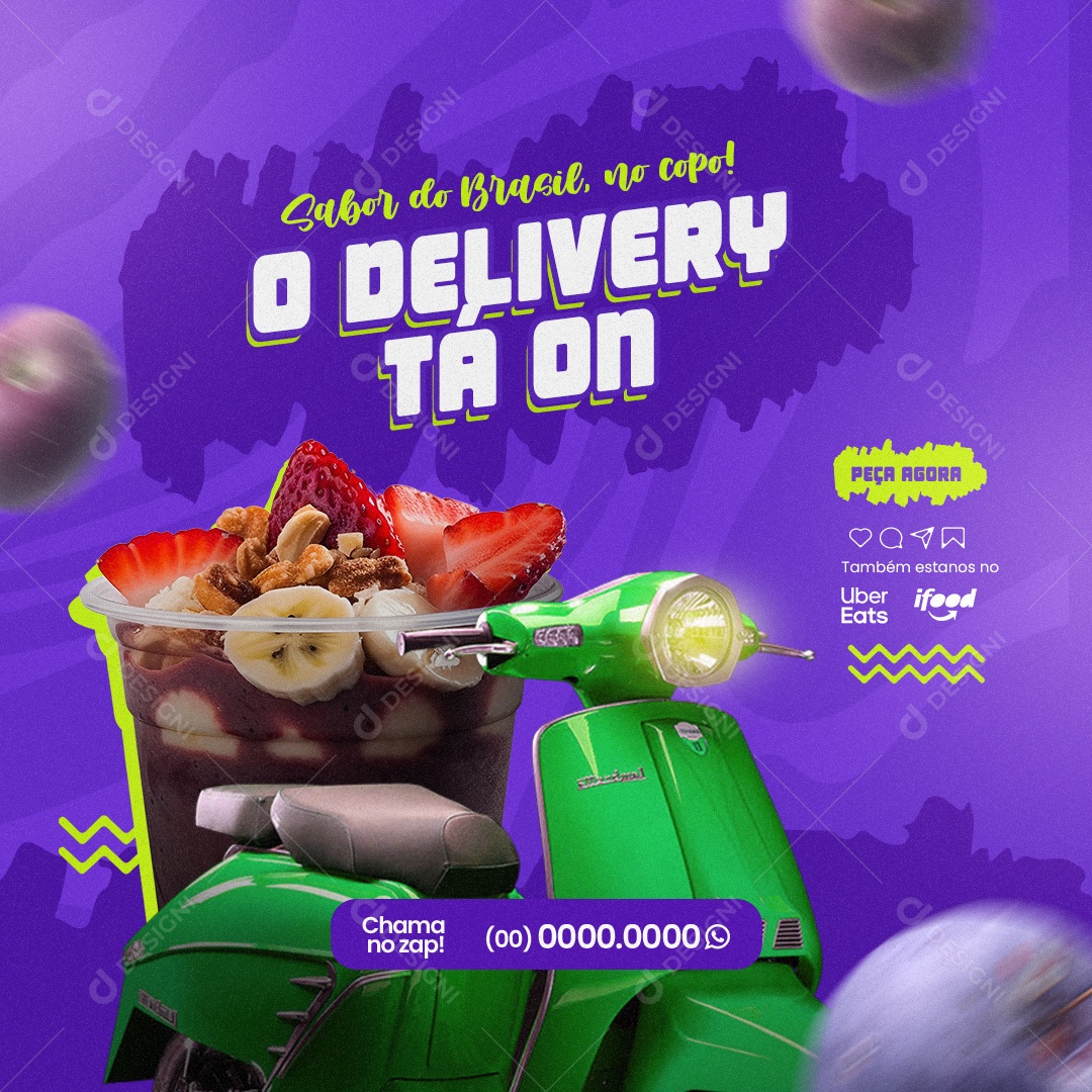 Açaiteria Sabor do Brasil no Copo o Delivery Tá On Social Media PSD Editável