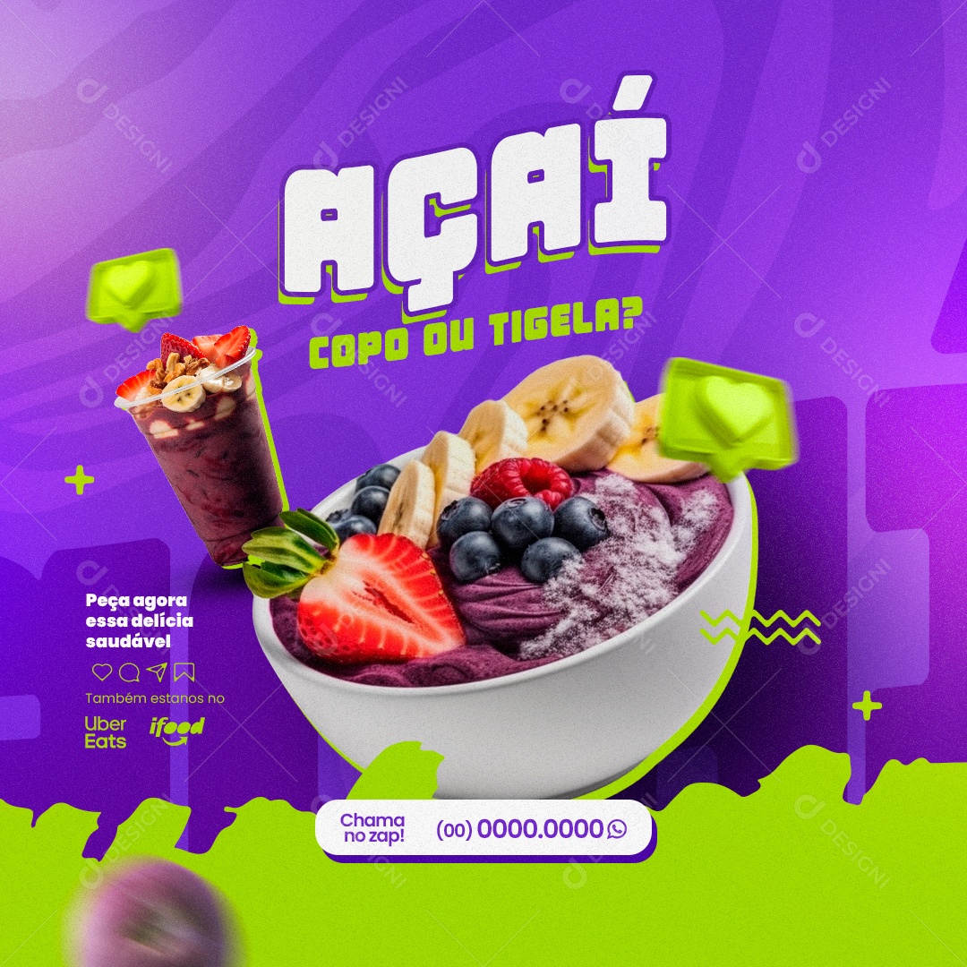 Açaiteria Açaí Copo ou Tigela Social Media PSD Editável