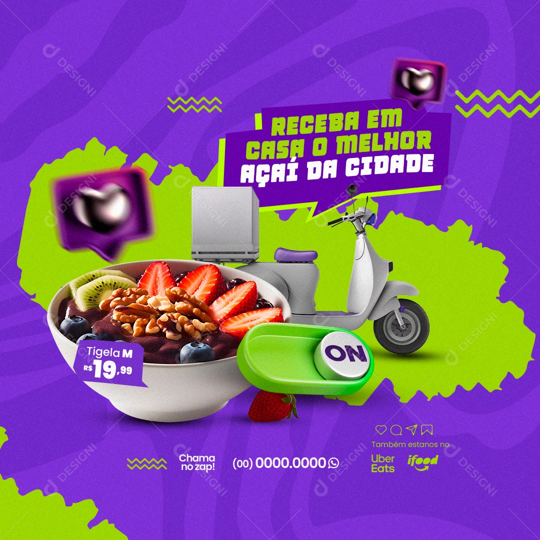 Açaiteria Receba em Casa o Melhor Açaí Da Cidade Social Media PSD Editável