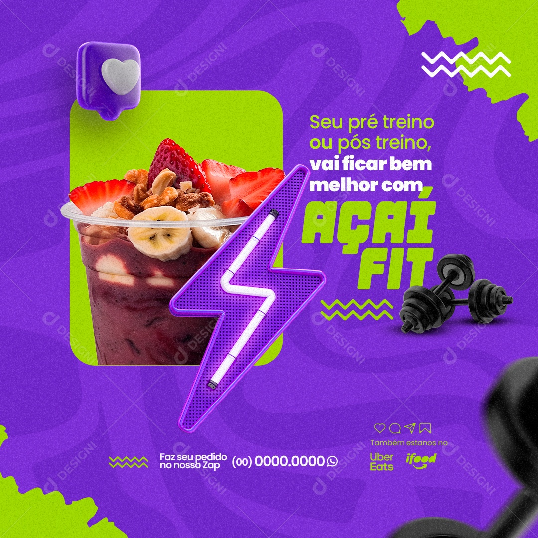 Açaiteria Seu Pré Treino ou Pós Treino Social Media PSD Editável