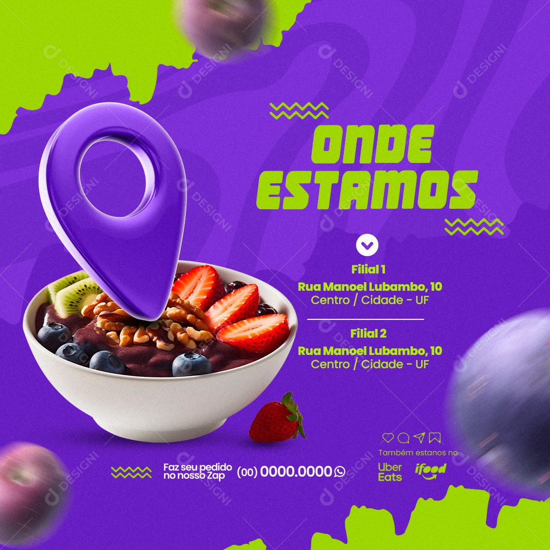 Açaiteria Onde Estamos Faz seu Pedido no Nosso Zap Social Media PSD Editável