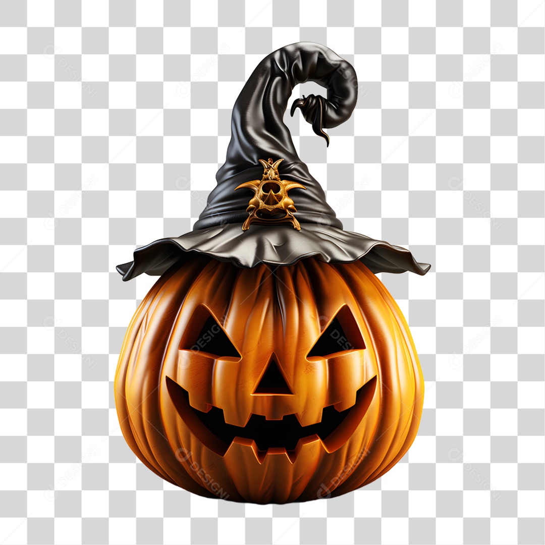 Cabeça de Abóbora Halloween Elemento 3D para Composição PNG Transparente