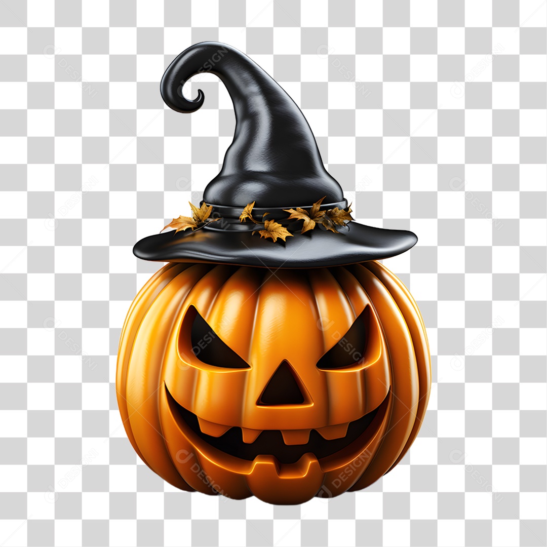 Cabeça de Abóbora Halloween Elemento 3D para Composição PNG Transparente
