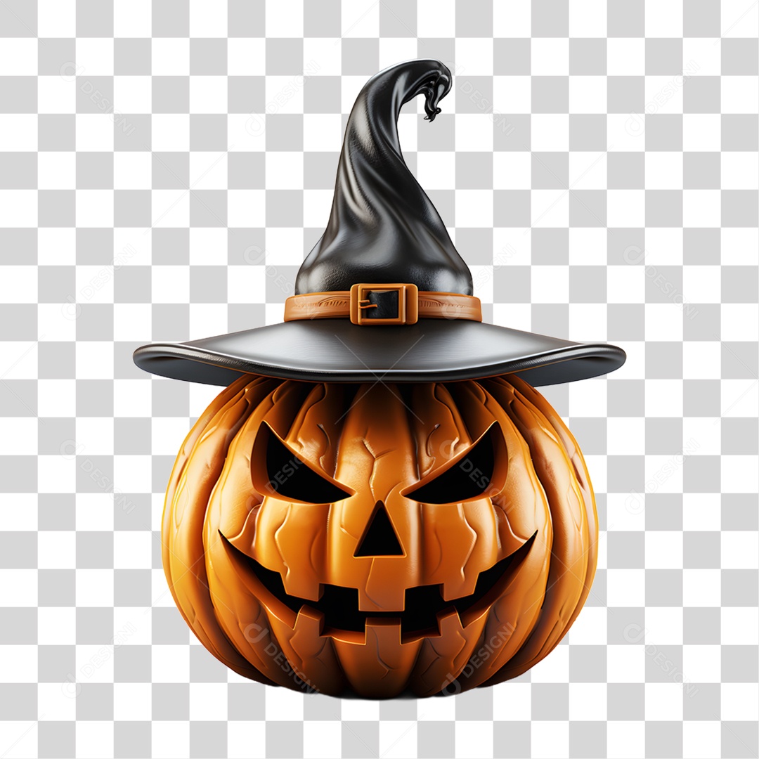 Cabeça de Abóbora Halloween Elemento 3D para Composição PNG Transparente