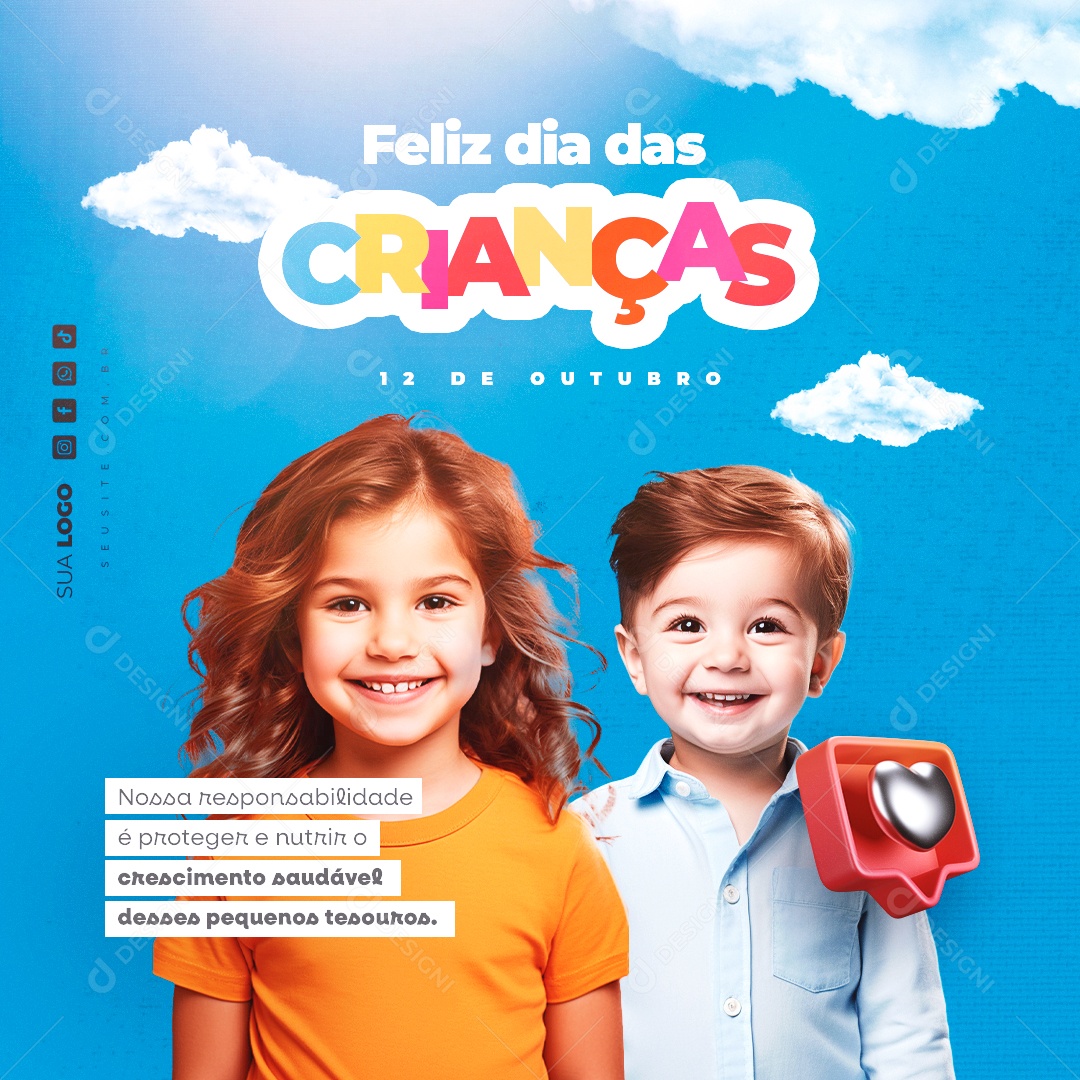 Feliz Dia Das Crianças Nossa Responsabilidade é Proteger e Nutrir Social Media PSD Editável