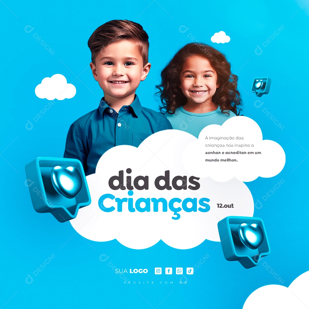 Dia Das Crianças A Imaginação das Crianças nos Inspira a Sonhar Social Media PSD Editável