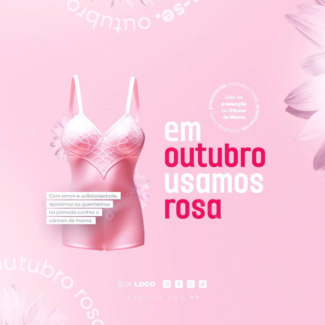 Outubro Rosa Mês de Prevenção Contra o Câncer de Mama Em Outubro Usamos Rosa Social Media PSD Editável