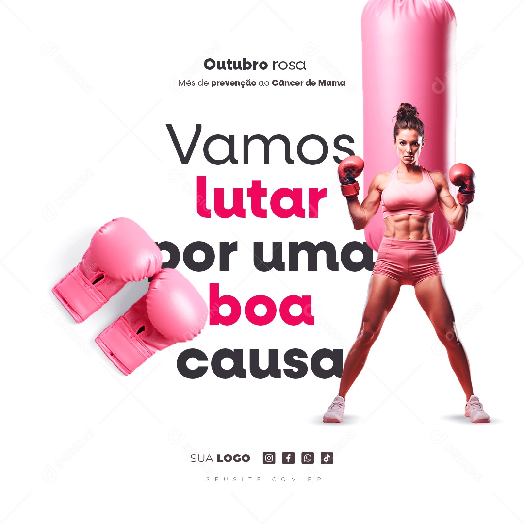 Outubro Rosa Mês de Prevenção Contra o Câncer de Mama Vamos Lutar por uma Boa Causa Social Media PSD Editável