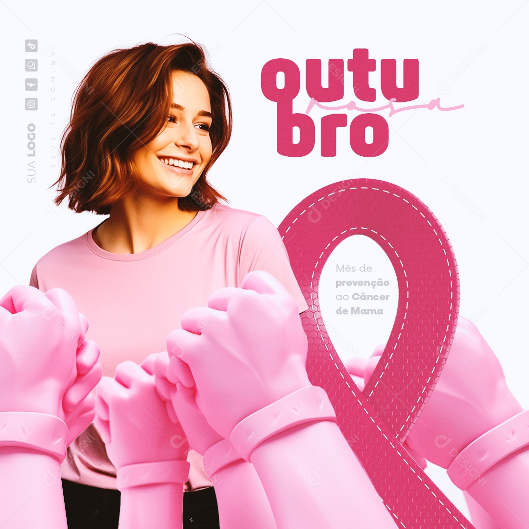 Social Media Outubro Rosa Mês de Prevenção Contra o Câncer de Mama PSD Editável