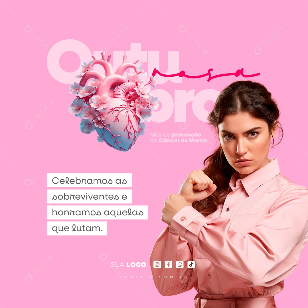 Outubro Rosa Mês de Prevenção Contra o Câncer de Mama Celebramos as Sobreviventes Social Media PSD Editável