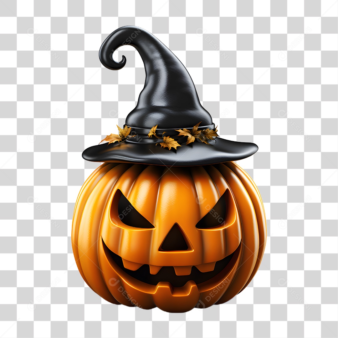 Cabeça de Abóbora Halloween Elemento 3D para Composição PNG Transparente