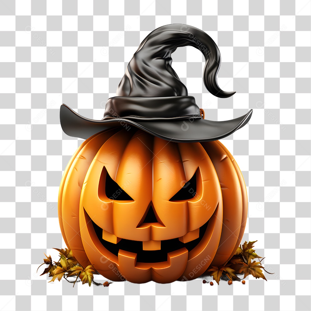 Cabeça de Abóbora Halloween Elemento 3D para Composição PNG Transparente