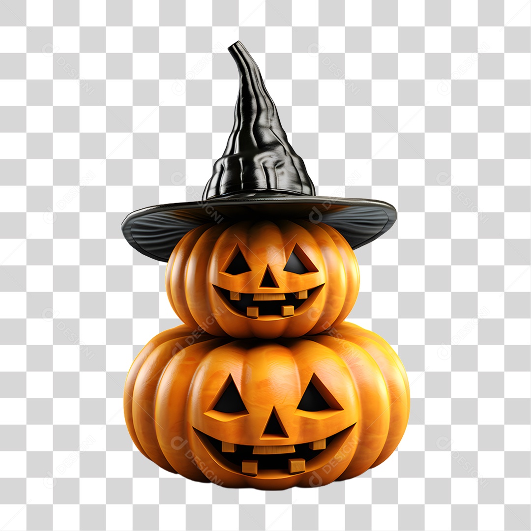 Cabeça de Abóbora Halloween Elemento 3D para Composição PNG Transparente