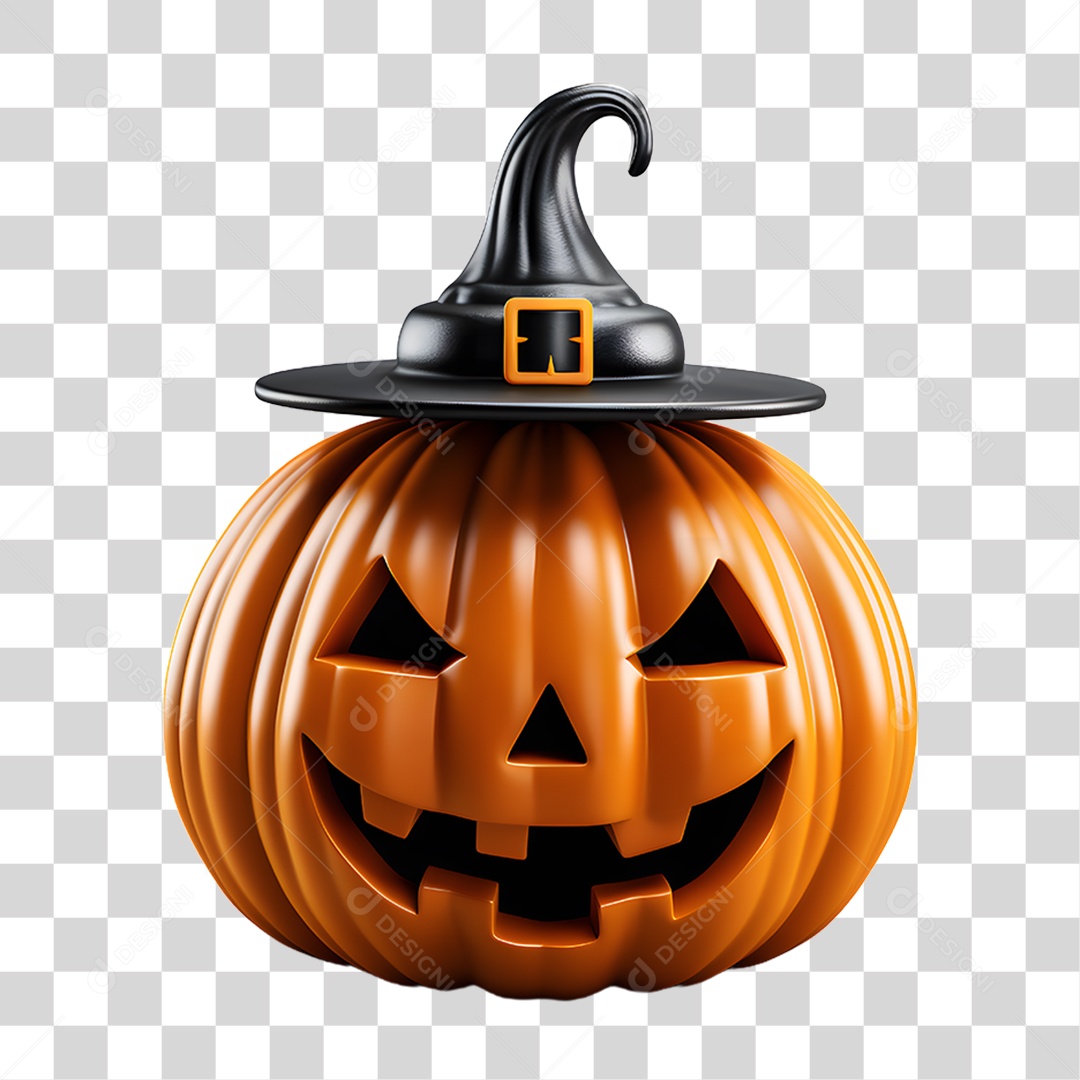 Cabeça de Abóbora Halloween Elemento 3D para Composição PNG Transparente