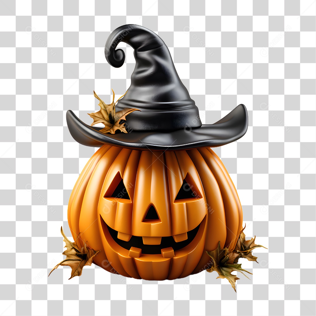 Cabeça de Abóbora Halloween Elemento 3D para Composição PNG Transparente