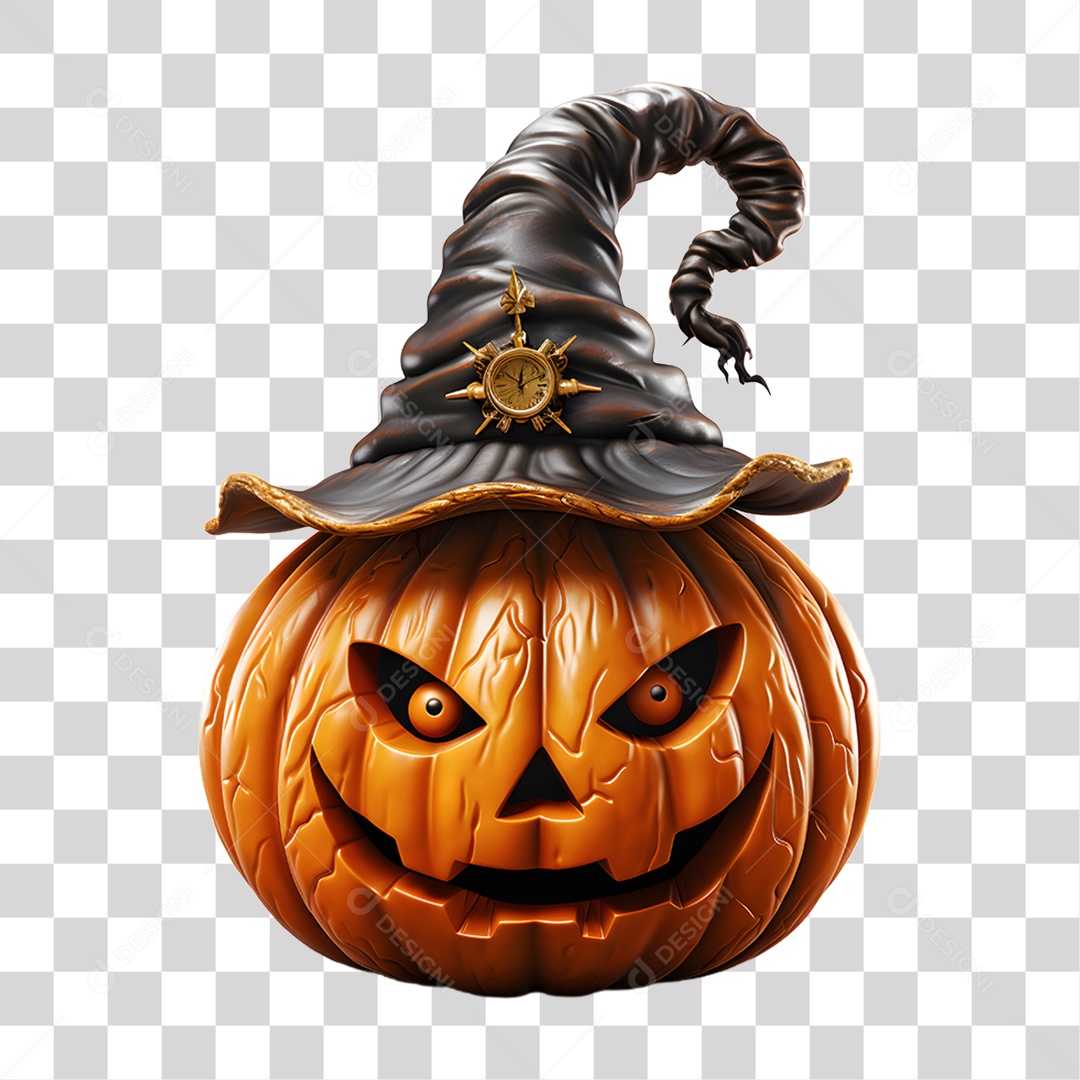 Cabeça de Abóbora Halloween Elemento 3D para Composição PNG Transparente