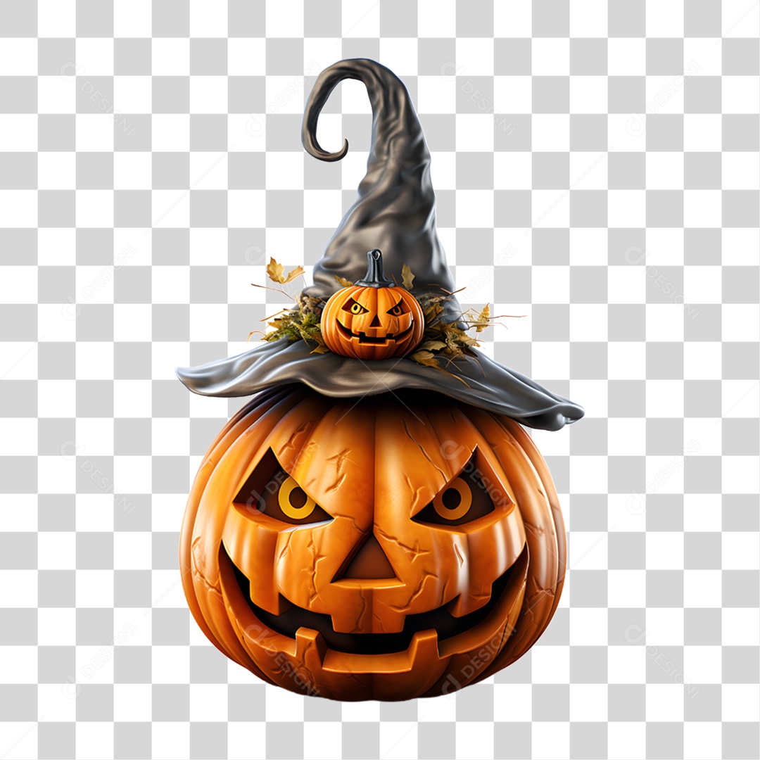 Cabeça de Abóbora Halloween Elemento 3D para Composição PNG Transparente