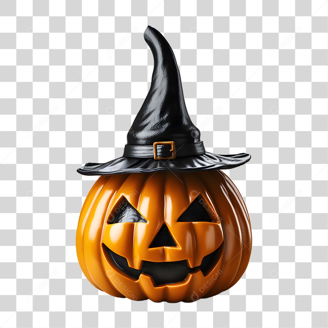 Cabeça de Abóbora Halloween Elemento 3D para Composição PNG Transparente