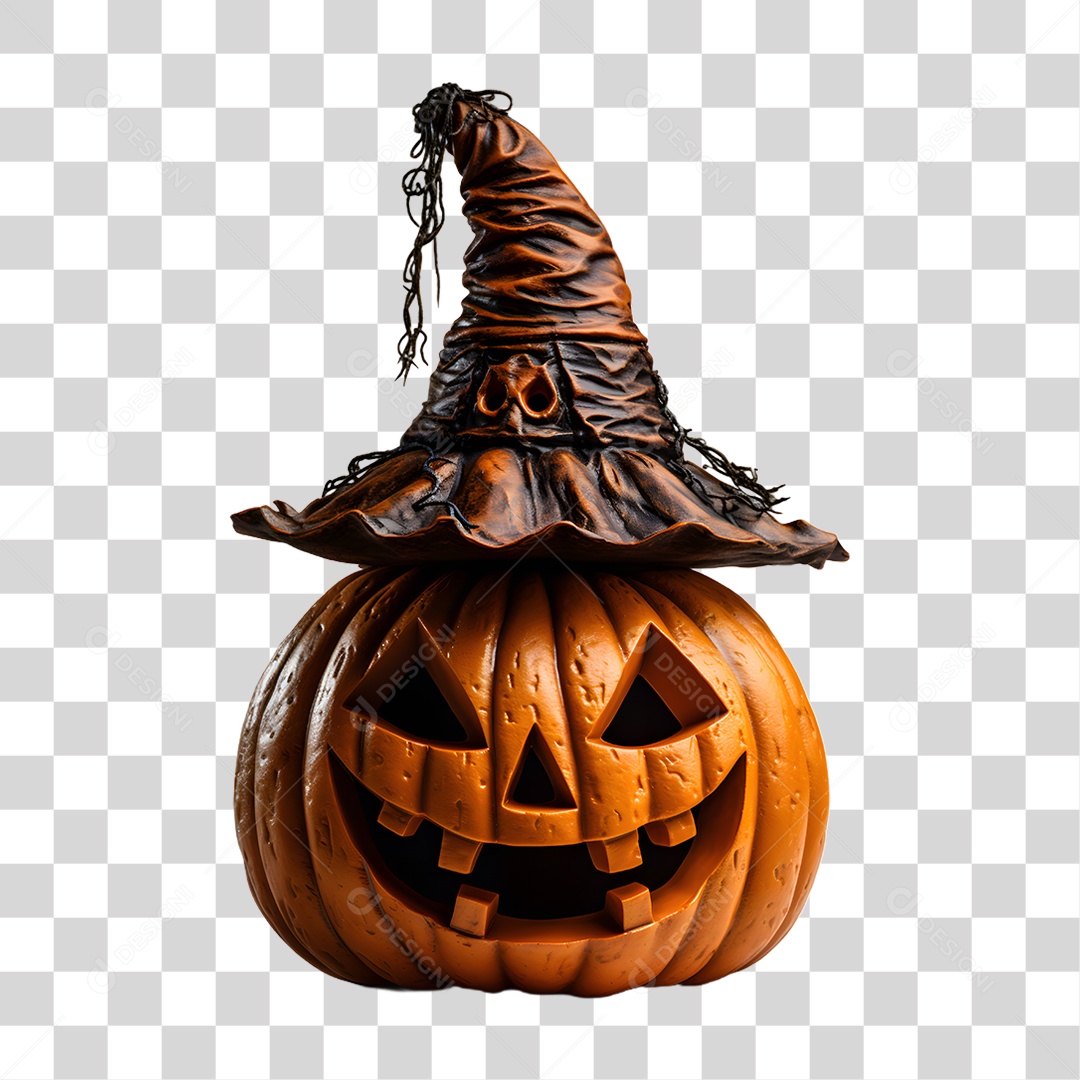 Cabeça de Abóbora Halloween Elemento 3D para Composição PNG Transparente