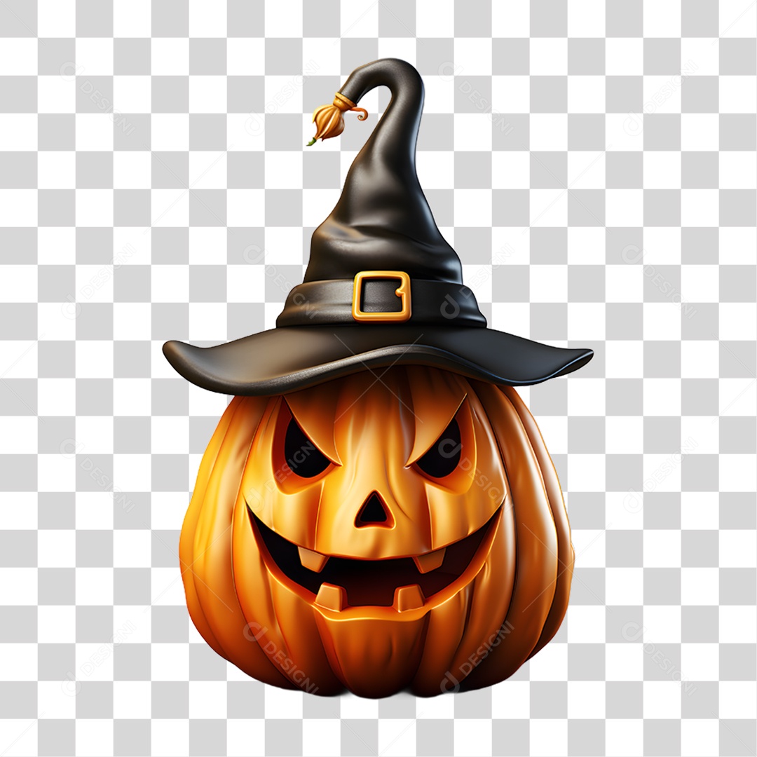 Cabeça de Abóbora Halloween Elemento 3D para Composição PNG Transparente